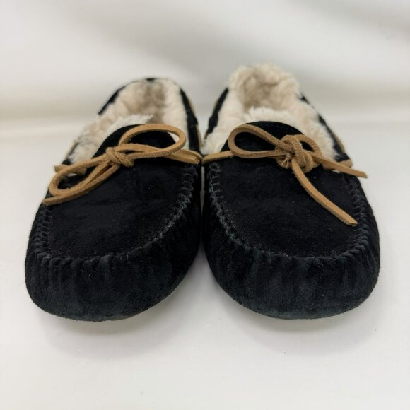 Ugg Dakota Shearling Lined Suede Slippers Moccasins Black Women’s Size 6 - Picture 3 of 6